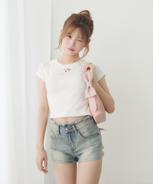 値下げ新品未使用タグ付き定価15万円 ブルマリンリボンレース ショートパンツ セール】バックレースリボンショートパンツ（デニムパンツ