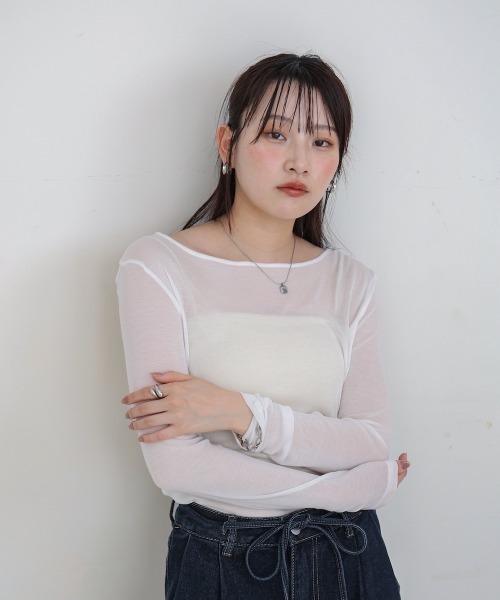 Bab(バブ)の「バックドレープデザイントップス(Tシャツ/カットソー・レディース・ブラック/グレー/オフホワイト・M)」の1枚目の写真