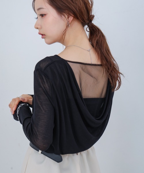 Bab(バブ)の「バックドレープデザイントップス(Tシャツ/カットソー・レディース・ブラック/グレー/オフホワイト・M)」の2枚目の写真