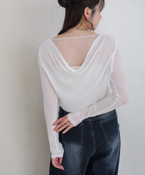 Bab(バブ)の「バックドレープデザイントップス(Tシャツ/カットソー・レディース・ブラック/グレー/オフホワイト・M)」の9枚目の写真