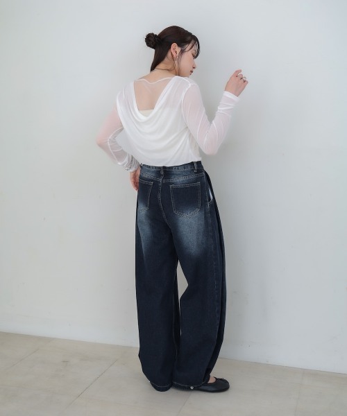 Bab(バブ)の「バックドレープデザイントップス(Tシャツ/カットソー・レディース・ブラック/グレー/オフホワイト・M)」の10枚目の写真