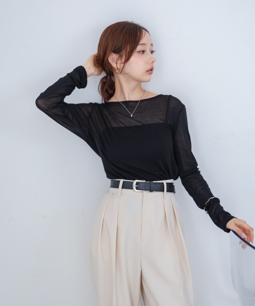 Bab(バブ)の「バックドレープデザイントップス(Tシャツ/カットソー・レディース・ブラック/グレー/オフホワイト・M)」の12枚目の写真
