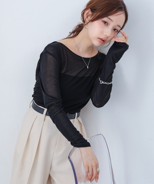 Bab(バブ)の「バックドレープデザイントップス(Tシャツ/カットソー・レディース・ブラック/グレー/オフホワイト・M)」の15枚目の写真