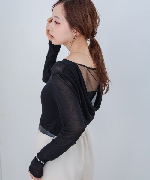 Bab(バブ)の「バックドレープデザイントップス(Tシャツ/カットソー・レディース・ブラック/グレー/オフホワイト・M)」の18枚目の写真