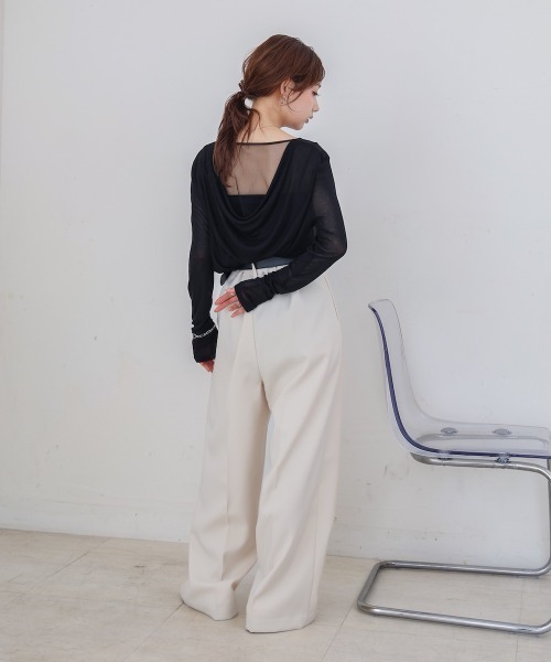 Bab(バブ)の「バックドレープデザイントップス(Tシャツ/カットソー・レディース・ブラック/グレー/オフホワイト・M)」の19枚目の写真
