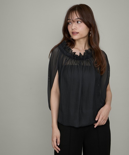 QUEENS COURT(クイーンズコート)の「クールメッシュギャザートップス≪手洗い可能≫(シャツ/ブラウス・レディース・オフホワイト/ベージュ/チャコールグレー・M)」の8枚目の写真