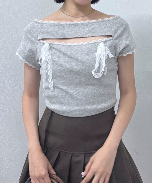 mline（エムライン）の「[mline]バストリボンカットソー（Tシャツ/カットソー・レディース・ネイビー/グレー/ピンク・FREE）」の2枚目の写真