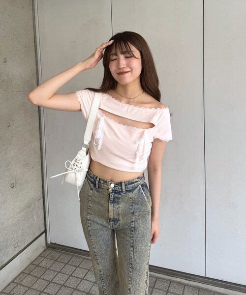 mline（エムライン）の「[mline]バストリボンカットソー（Tシャツ/カットソー・レディース・ネイビー/グレー/ピンク・FREE）」の3枚目の写真