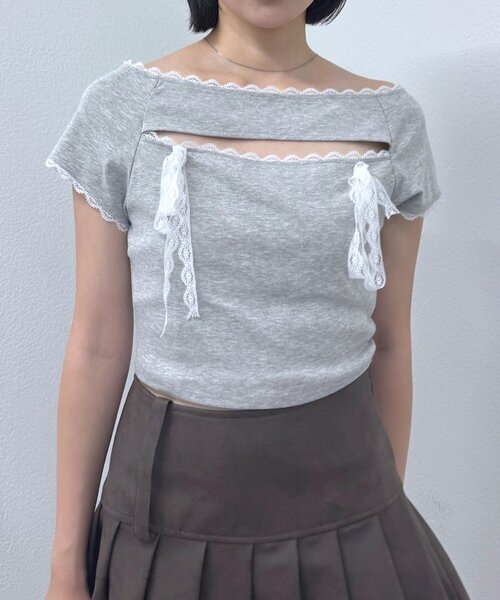 mline（エムライン）の「[mline]バストリボンカットソー（Tシャツ/カットソー・レディース・ネイビー/グレー/ピンク・FREE）」の4枚目の写真