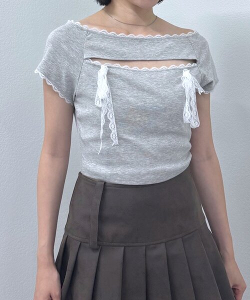 mline（エムライン）の「[mline]バストリボンカットソー（Tシャツ/カットソー・レディース・ネイビー/グレー/ピンク・FREE）」の5枚目の写真
