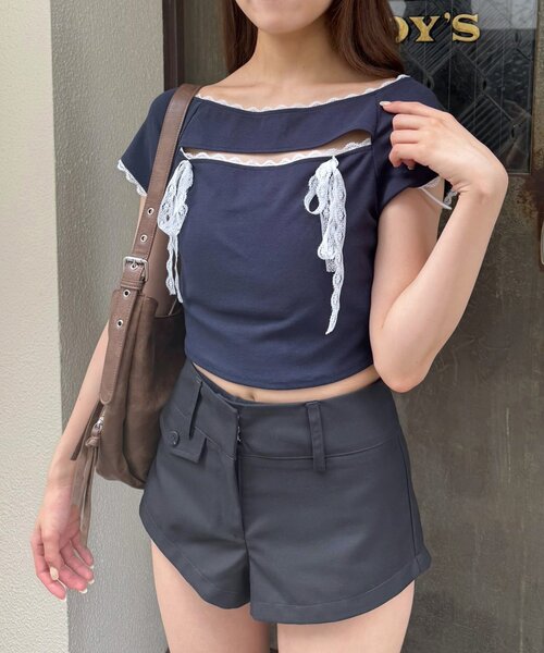 mline（エムライン）の「[mline]バストリボンカットソー（Tシャツ/カットソー・レディース・ネイビー/グレー/ピンク・FREE）」の10枚目の写真