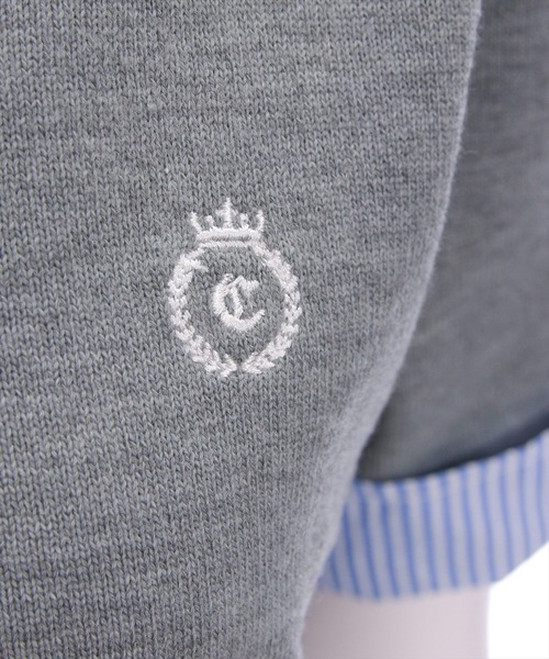 clear（クリア）の「布帛ドッキングダブルカラーニットトップス［フレンチ カジュアル ガーリー］（ニット/セーター・レディース・ネイビー/グレー/アイボリー・F）」の6枚目の写真