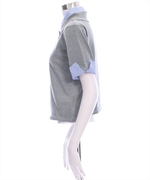 clear（クリア）の「布帛ドッキングダブルカラーニットトップス［フレンチ カジュアル ガーリー］（ニット/セーター・レディース・ネイビー/グレー/アイボリー・F）」の14枚目の写真