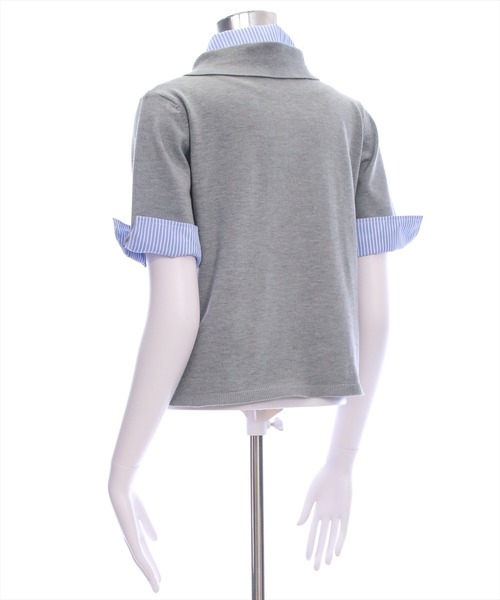 clear（クリア）の「布帛ドッキングダブルカラーニットトップス［フレンチ カジュアル ガーリー］（ニット/セーター・レディース・ネイビー/グレー/アイボリー・F）」の15枚目の写真