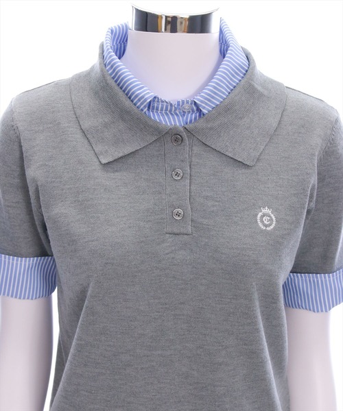 clear（クリア）の「布帛ドッキングダブルカラーニットトップス［フレンチ カジュアル ガーリー］（ニット/セーター・レディース・ネイビー/グレー/アイボリー・F）」の17枚目の写真