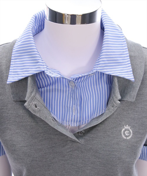 clear（クリア）の「布帛ドッキングダブルカラーニットトップス［フレンチ カジュアル ガーリー］（ニット/セーター・レディース・ネイビー/グレー/アイボリー・F）」の11枚目の写真