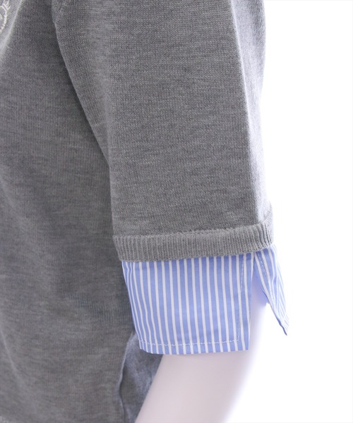 clear（クリア）の「布帛ドッキングダブルカラーニットトップス［フレンチ カジュアル ガーリー］（ニット/セーター・レディース・ネイビー/グレー/アイボリー・F）」の5枚目の写真