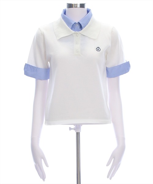 clear（クリア）の「布帛ドッキングダブルカラーニットトップス［フレンチ カジュアル ガーリー］（ニット/セーター・レディース・ネイビー/グレー/アイボリー・F）」の10枚目の写真