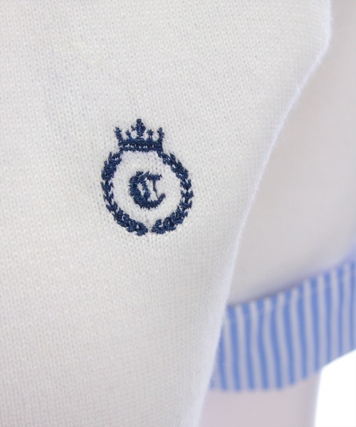 clear（クリア）の「布帛ドッキングダブルカラーニットトップス［フレンチ カジュアル ガーリー］（ニット/セーター・レディース・ネイビー/グレー/アイボリー・F）」の7枚目の写真