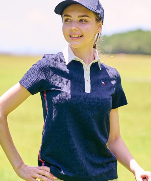 adabat(アダバット)の「【ADABAT NAVY】吸水速乾 サッカーポロシャツ(ポロシャツ・レディース・ネイビー/ネイビー系2・42/40/38/36)」の1枚目の写真