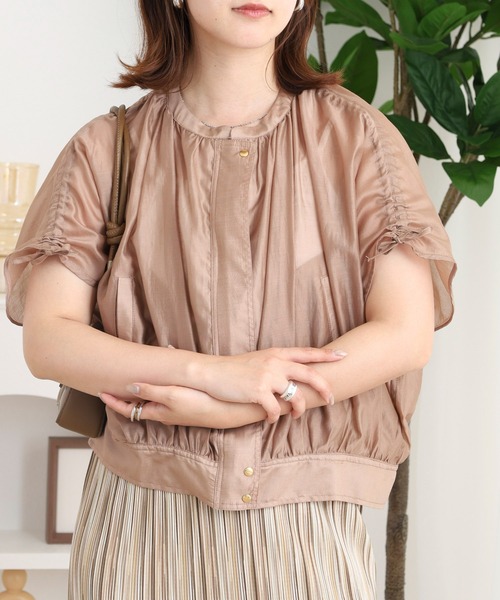 EGLANTINE(エグランティーヌ)の「EGLANTINE シアージャケット(ブルゾン・レディース・ネイビー/ベージュ/ピンク・38)」の14枚目の写真