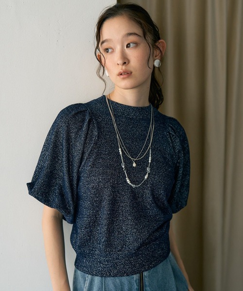 earth music&ecology(アースミュージックアンドエコロジー)の「ラメモールパフスリニットプルオーバー(Tシャツ/カットソー・レディース・モカ/ネイビー/アイボリー・FREE)」の7枚目の写真