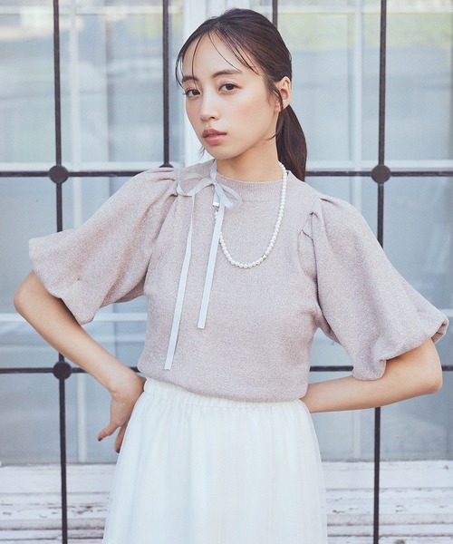earth music&ecology(アースミュージックアンドエコロジー)の「ラメモールパフスリニットプルオーバー(Tシャツ/カットソー・レディース・モカ/ネイビー/アイボリー・FREE)」の22枚目の写真