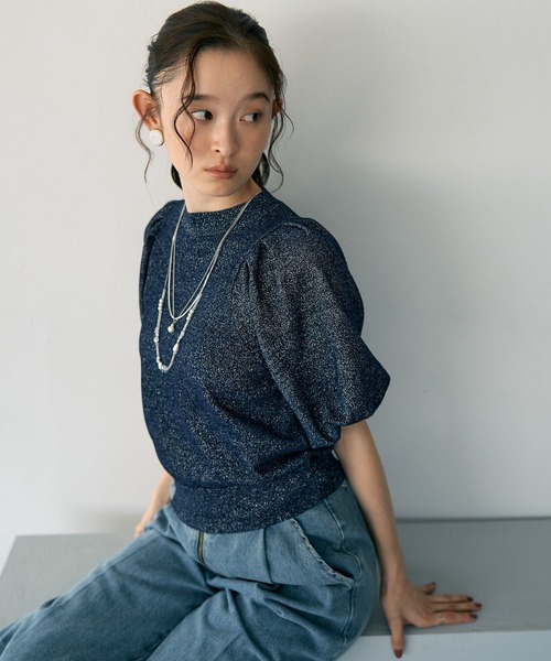 earth music&ecology(アースミュージックアンドエコロジー)の「ラメモールパフスリニットプルオーバー(Tシャツ/カットソー・レディース・モカ/ネイビー/アイボリー・FREE)」の8枚目の写真