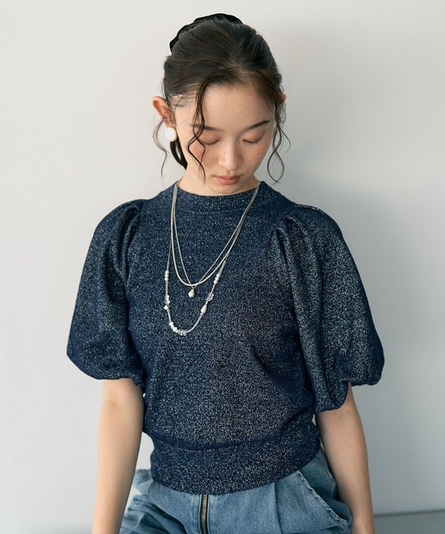 earth music&ecology(アースミュージックアンドエコロジー)の「ラメモールパフスリニットプルオーバー(Tシャツ/カットソー・レディース・モカ/ネイビー/アイボリー・FREE)」の9枚目の写真
