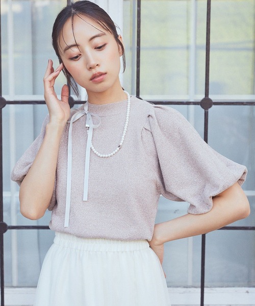 earth music&ecology(アースミュージックアンドエコロジー)の「ラメモールパフスリニットプルオーバー(Tシャツ/カットソー・レディース・モカ/ネイビー/アイボリー・FREE)」の21枚目の写真