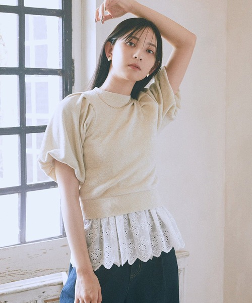 earth music&ecology(アースミュージックアンドエコロジー)の「ラメモールパフスリニットプルオーバー(Tシャツ/カットソー・レディース・モカ/ネイビー/アイボリー・FREE)」の18枚目の写真
