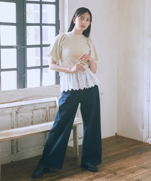 earth music&ecology(アースミュージックアンドエコロジー)の「ラメモールパフスリニットプルオーバー(Tシャツ/カットソー・レディース・モカ/ネイビー/アイボリー・FREE)」の20枚目の写真