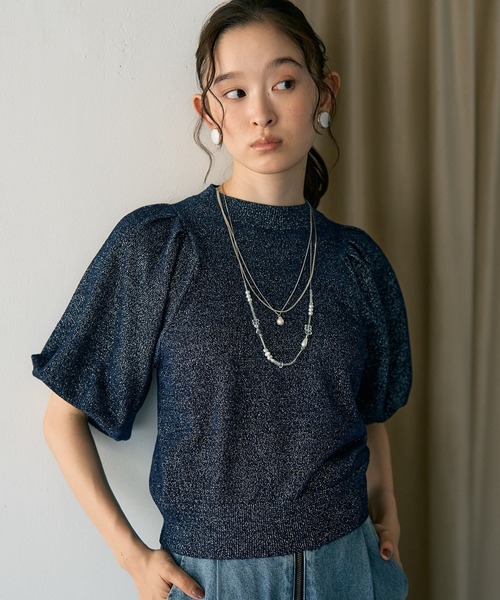 earth music&ecology(アースミュージックアンドエコロジー)の「ラメモールパフスリニットプルオーバー(Tシャツ/カットソー・レディース・モカ/ネイビー/アイボリー・FREE)」の10枚目の写真
