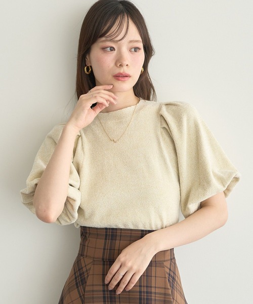 earth music&ecology(アースミュージックアンドエコロジー)の「ラメモールパフスリニットプルオーバー(Tシャツ/カットソー・レディース・モカ/ネイビー/アイボリー・FREE)」の15枚目の写真