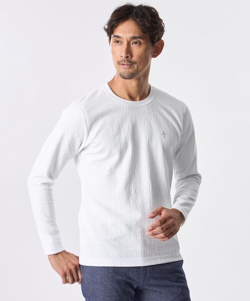 EPOCA UOMO(エポカウォモ)の「*Safari11月号掲載*ラインブリスタージャカードカットソー(Tシャツ/カットソー・メンズ・ホワイト/ダークネイビー/レッド系その他3/ブラウン系その他6・48/46)」の2枚目の写真