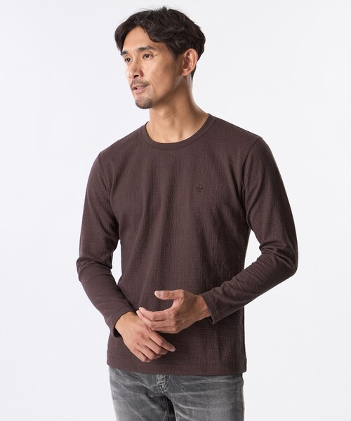 EPOCA UOMO(エポカウォモ)の「*Safari11月号掲載*ラインブリスタージャカードカットソー(Tシャツ/カットソー・メンズ・ホワイト/ダークネイビー/レッド系その他3/ブラウン系その他6・48/46)」の1枚目の写真
