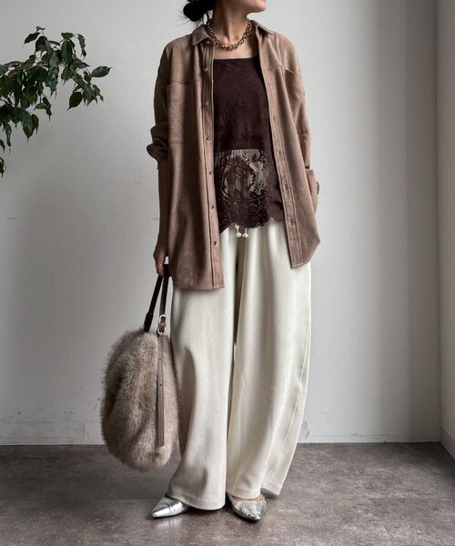 F 新作 新品 DOUDOU ヘリンボーンコーデュロイイージーパンツ グレージュ ヘリンボーンコーデュロイイージーパンツ（その他パンツ）｜DouDou