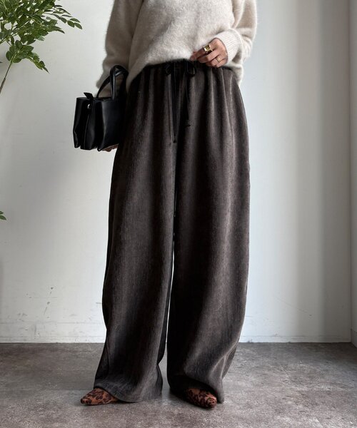 F 新作 新品 DOUDOU ヘリンボーンコーデュロイイージーパンツ グレージュ ヘリンボーンコーデュロイイージーパンツ（その他パンツ）｜DouDou