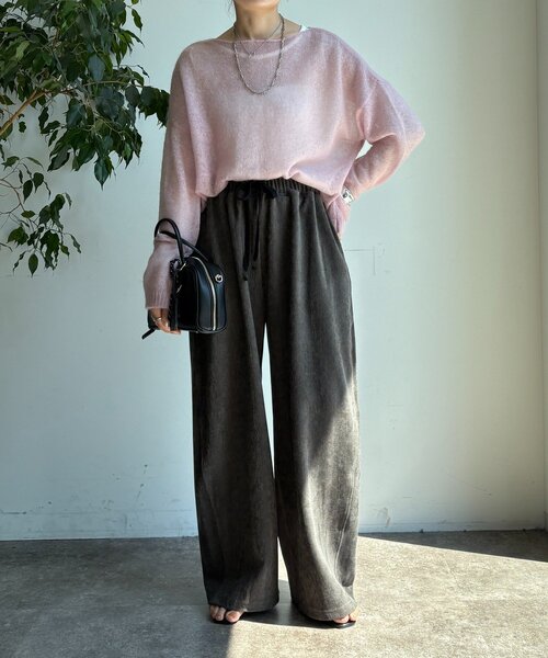 F 新作 新品 DOUDOU ヘリンボーンコーデュロイイージーパンツ グレージュ ヘリンボーンコーデュロイイージーパンツ（その他パンツ）｜DouDou