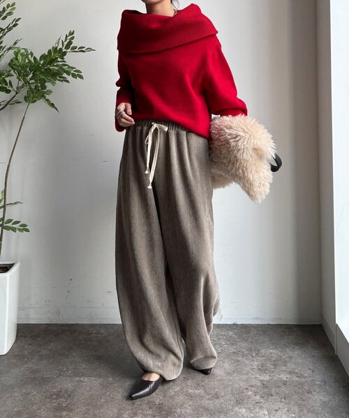 DouDou（ドゥドゥ）の「ヘリンボーンコーデュロイイージーパンツ（その他パンツ・レディース・オフホワイト/チャコールグレー/グレイッシュベージュ・FREE/TM）」の22枚目の写真