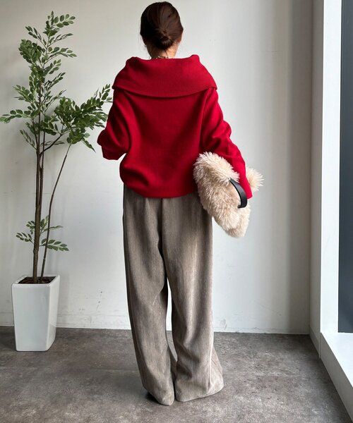 F 新作 新品 DOUDOU ヘリンボーンコーデュロイイージーパンツ グレージュ ヘリンボーンコーデュロイイージーパンツ（その他パンツ）｜DouDou