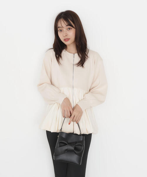 PROPORTION BODY DRESSING（プロポーションボディドレッシング）の「バルーンニットブルゾン / 1215255905（テーラードジャケット・レディース・ブラック/ホワイト系その他・MEDIUM/SMALL）」の2枚目の写真