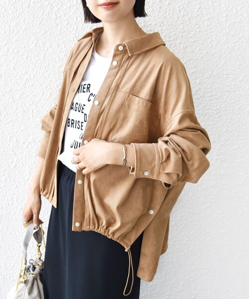 セール】〈手洗い可能〉ポリエステル スエード 裾 ドロスト シャツ