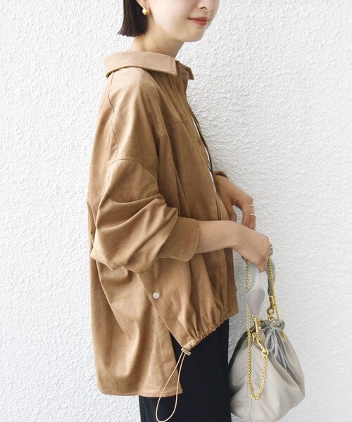 セール】〈手洗い可能〉ポリエステル スエード 裾 ドロスト シャツ