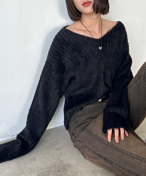 WEB限定アイテム/クラウドシャギーVニット（ニット/セーター