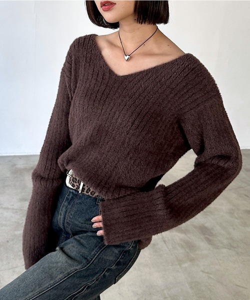 WEB限定アイテム/クラウドシャギーVニット（ニット/セーター