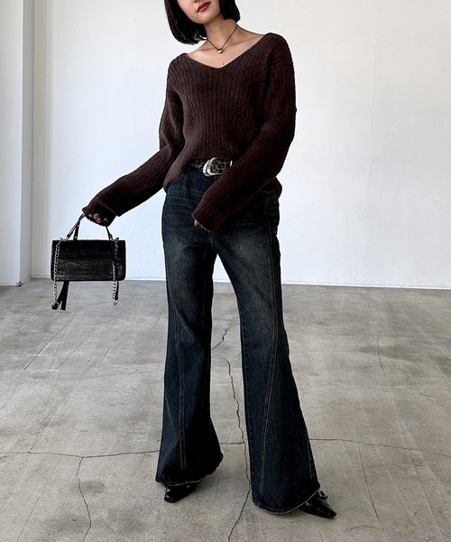 PAGEBOY(ページボーイ)の「WEB限定アイテム/クラウドシャギーVニット(ニット/セーター・レディース・グレイッシュベージュ/チョコ/ブラック/グリーン系その他/オレンジ・FREE)」の6枚目の写真