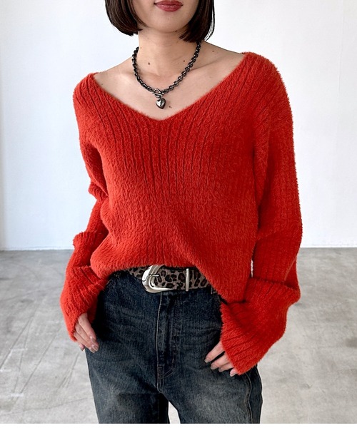 WEB限定アイテム/クラウドシャギーVニット（ニット/セーター
