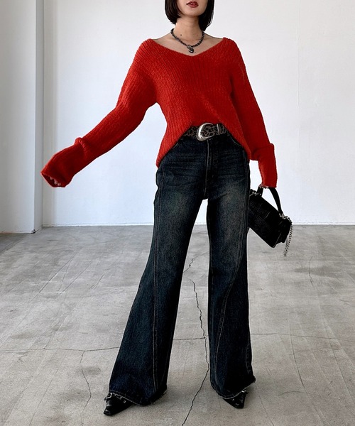 PAGEBOY(ページボーイ)の「WEB限定アイテム/クラウドシャギーVニット(ニット/セーター・レディース・グレイッシュベージュ/チョコ/ブラック/グリーン系その他/オレンジ・FREE)」の15枚目の写真