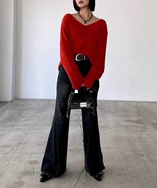 PAGEBOY(ページボーイ)の「WEB限定アイテム/クラウドシャギーVニット(ニット/セーター・レディース・グレイッシュベージュ/チョコ/ブラック/グリーン系その他/オレンジ・FREE)」の16枚目の写真